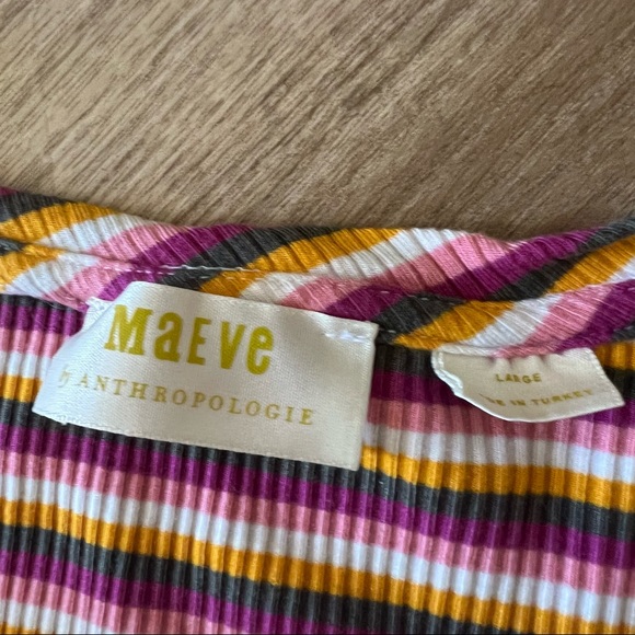 Anthropologie Maeve Rib Striped Short Sleeve Tee L - Picture 9 of 10